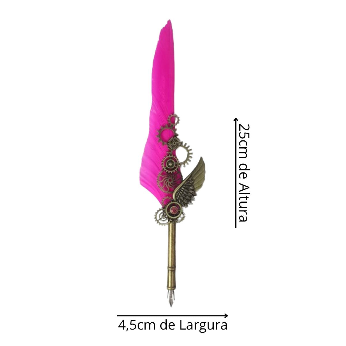 Kit Caneta Tinteiro Pena Engrenagem Rosa Com Carimbo Kit Caneta Tinteiro Pena Engrenagem Rosa Com Carimbo